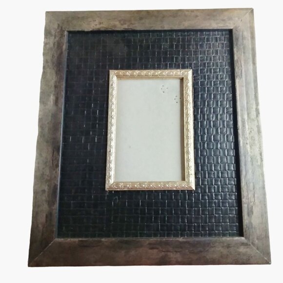 Picture Frame Vintage Textured faux black leather weave 5 x 7 Photo - Picture 1 of 8